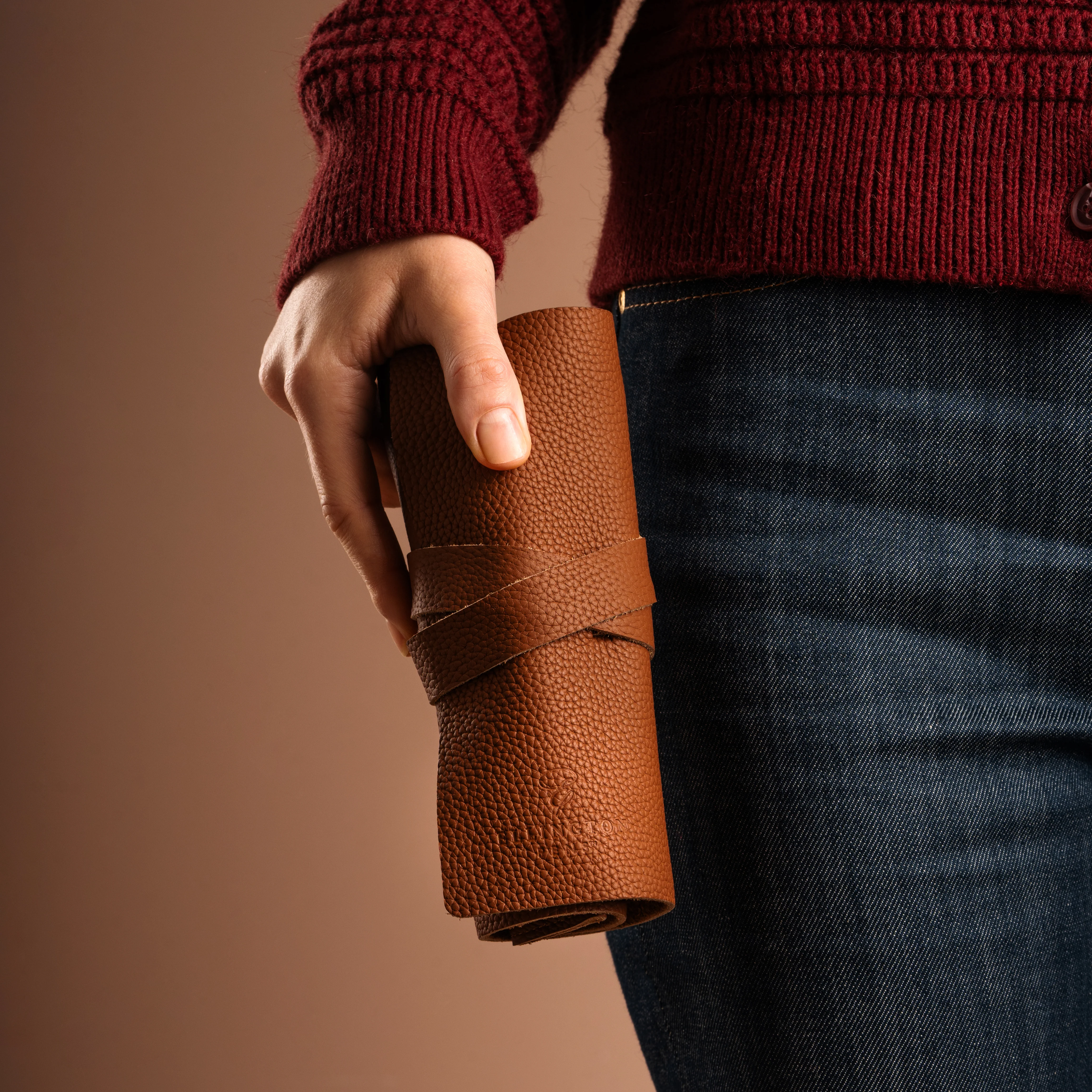Leather Roll Pen Case Red - Image 11